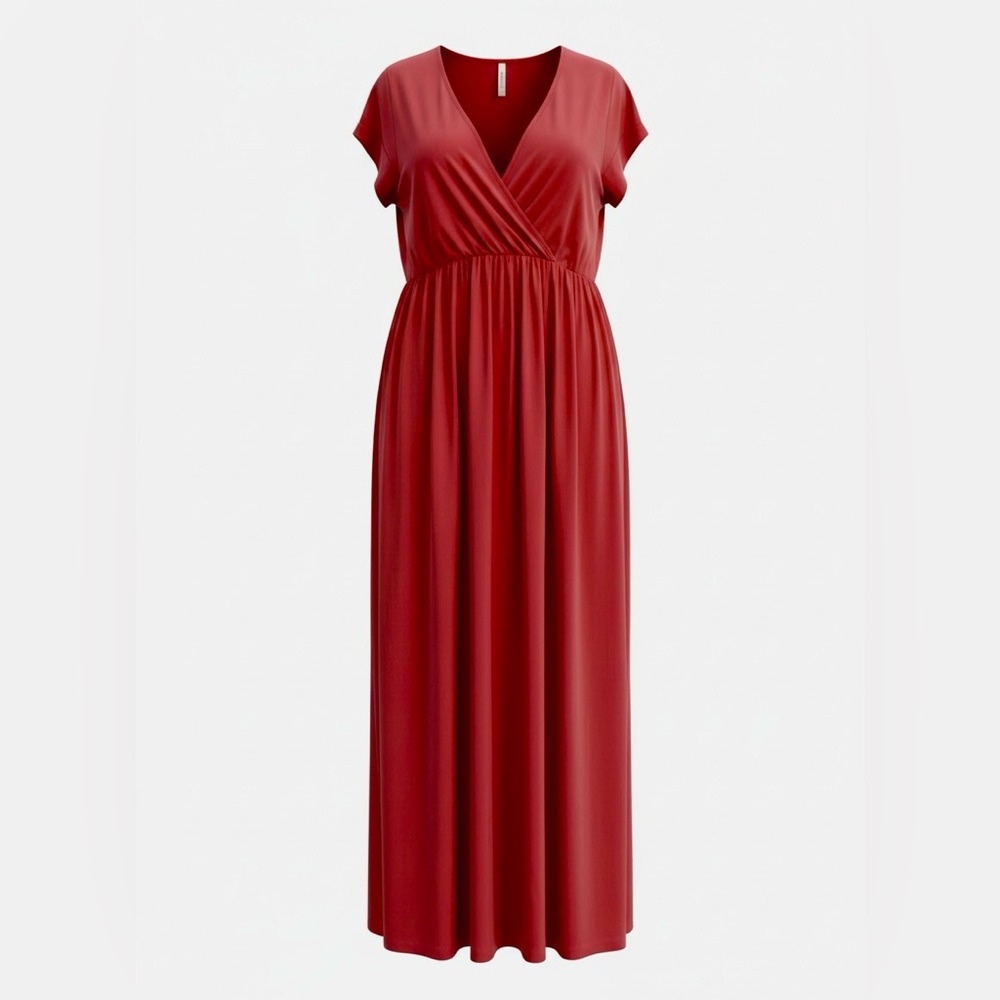 COLLAR Red Short‑Sleeve V‑Neck Dress – L